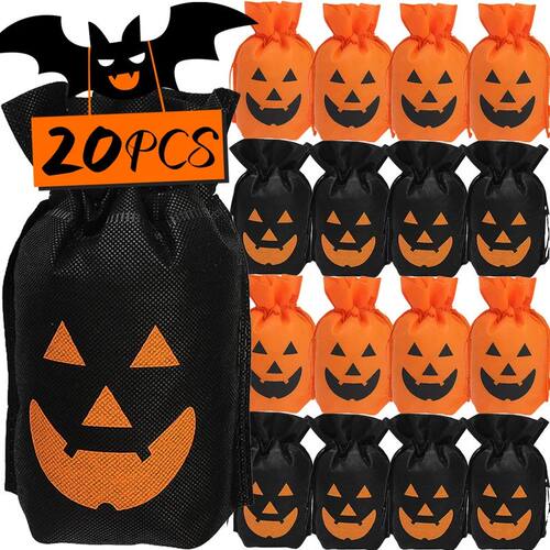 20/5PCS Halloween Pumpkin Candy Bag Non-woven Fabric Drawstr