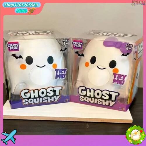 Halloween Ghost Squishy Toy with Purple Bow Cute Stress Reli