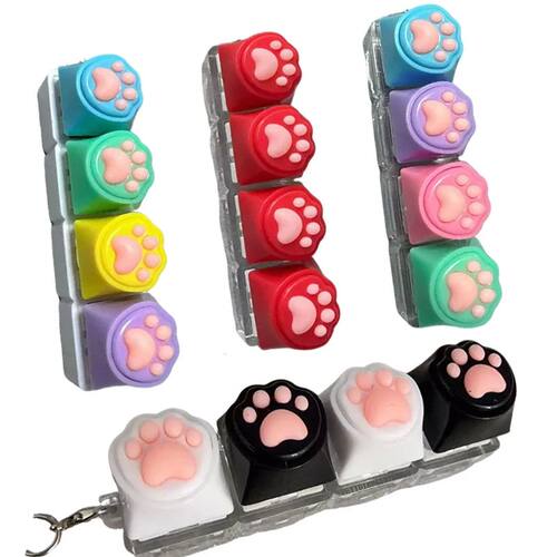 Kawaii Button Keycap Fidget Keychain 4 Keys Cat Keyboard Dec