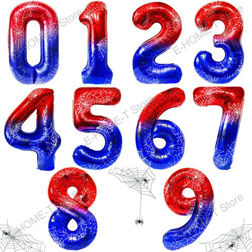 40 Inch Spider Theme Number 0-9 Foil Balloon Large Mylar for