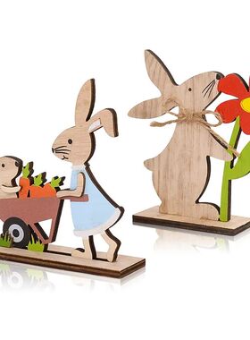 2025 Easter Wooden Rabbit Ornaments Standing Bunny with Flow