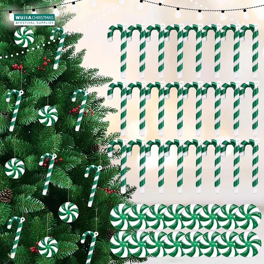 24PCS Christmas Candy Canes Red and Green Crutch Xmas Tree H