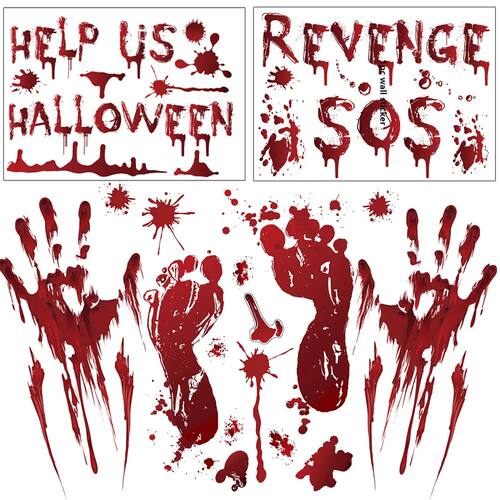 Halloween Blood Handprint Footprint Wall Stickers Set Horror