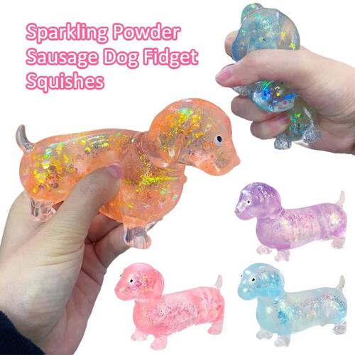 Sparkling Powder Sausage Dog Fidget Squishes Pinch Soft Malt