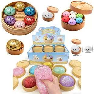 Realistic Colorful Dumpling Squishies with Bamboo Steamer, U
