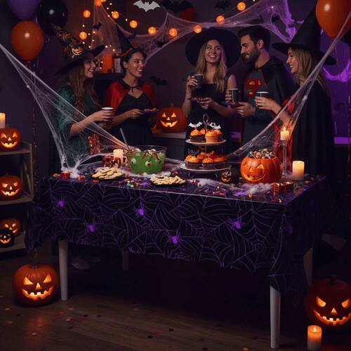 Plastic Halloween Disposable Spider Web Tablecloth Waterproo
