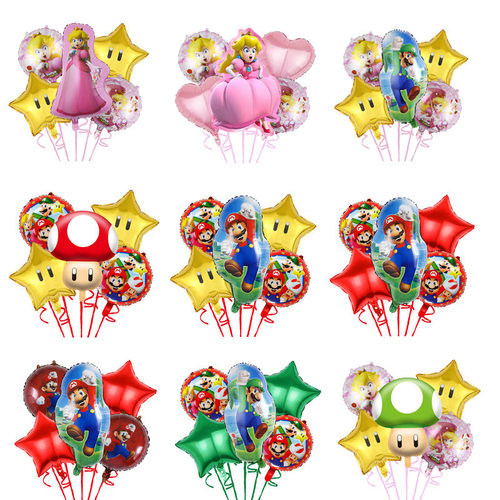 New 5pcs Mario Balloon Set Cartoon Mario Brothers Luigi