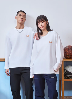 TIP-OFF美式字母刺绣运动休闲宽松简约百搭纯色纯棉长袖T恤套头衫