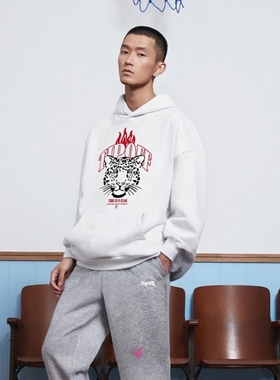 TIP-OFF丛林系列美式运动白色豹纹美式运动休闲宽松帽衫连帽卫衣
