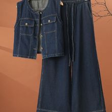 牛仔马甲阔腿裤套装女2025年新款秋季时髦洋气减龄休闲时尚两件套