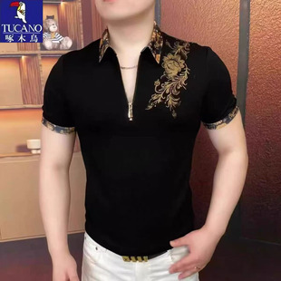 T恤半拉链轻奢翻领polo衫 啄木鸟男士 欧货短袖 夏季 刺绣上衣 新款