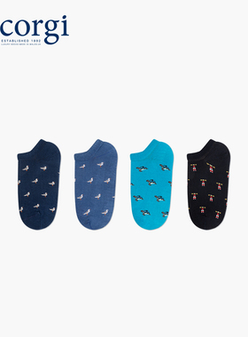 CORGI英国进口夏季男女士船袜卡通牛头logo印花薄款亲肤短袜
