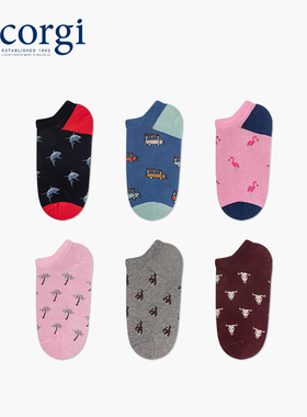 CORGI英国进口袜子可爱图案印花浅口短袜船袜女生纯棉不掉跟防滑