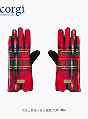CORGI英国保暖手套骑行手套女冬季红色格纹加绒防风运动手套