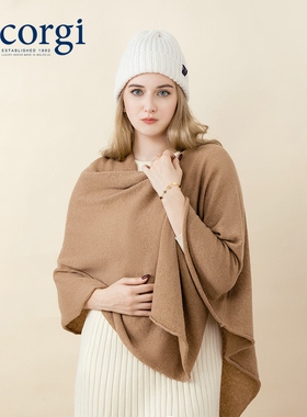 Corgi柯基英国进口女生秋冬新款手工纯山羊绒披肩围巾女外搭披风