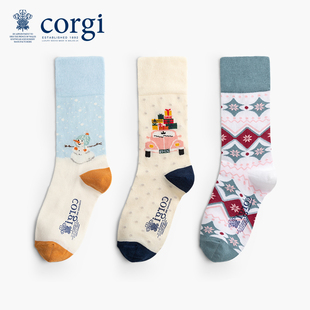 CORGI英国进口霜雪奇缘中筒袜女秋冬季新款精梳棉袜子加厚款保暖