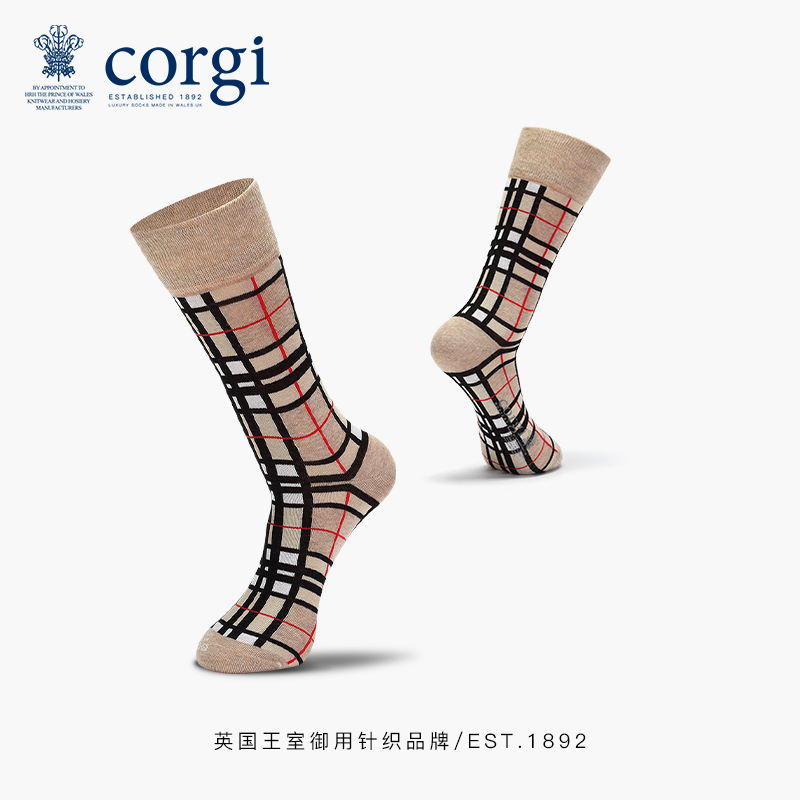 CORGI3D立体版型格纹男士中筒袜弹力罗纹商务绅士袜子四季款舒适