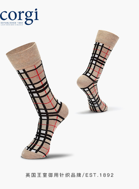 CORGI3D立体版型格纹男士中筒袜弹力罗纹商务绅士袜子四季款舒适