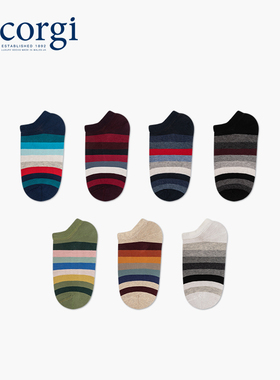CORGI英国进口男女船袜子男款薄款色条纹亲肤透气精梳棉短袜女款