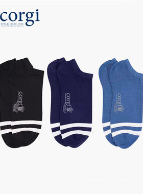 CORGI英国进口袜子男秋季纯色百搭透气船袜女薄款浅口短袜不掉跟