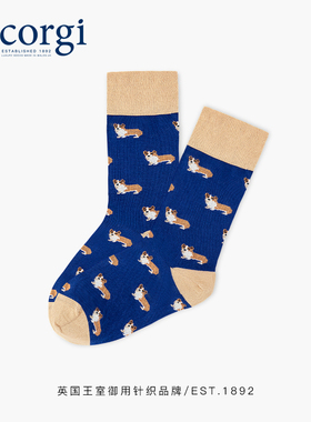 CORGI英国进口男士卡通柯基犬印花百搭中筒袜子秋冬款保暖情侣款