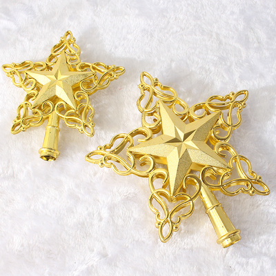 新款镂空双面树顶星大号立体塑料星星金色圣诞树配件圣诞节装饰品