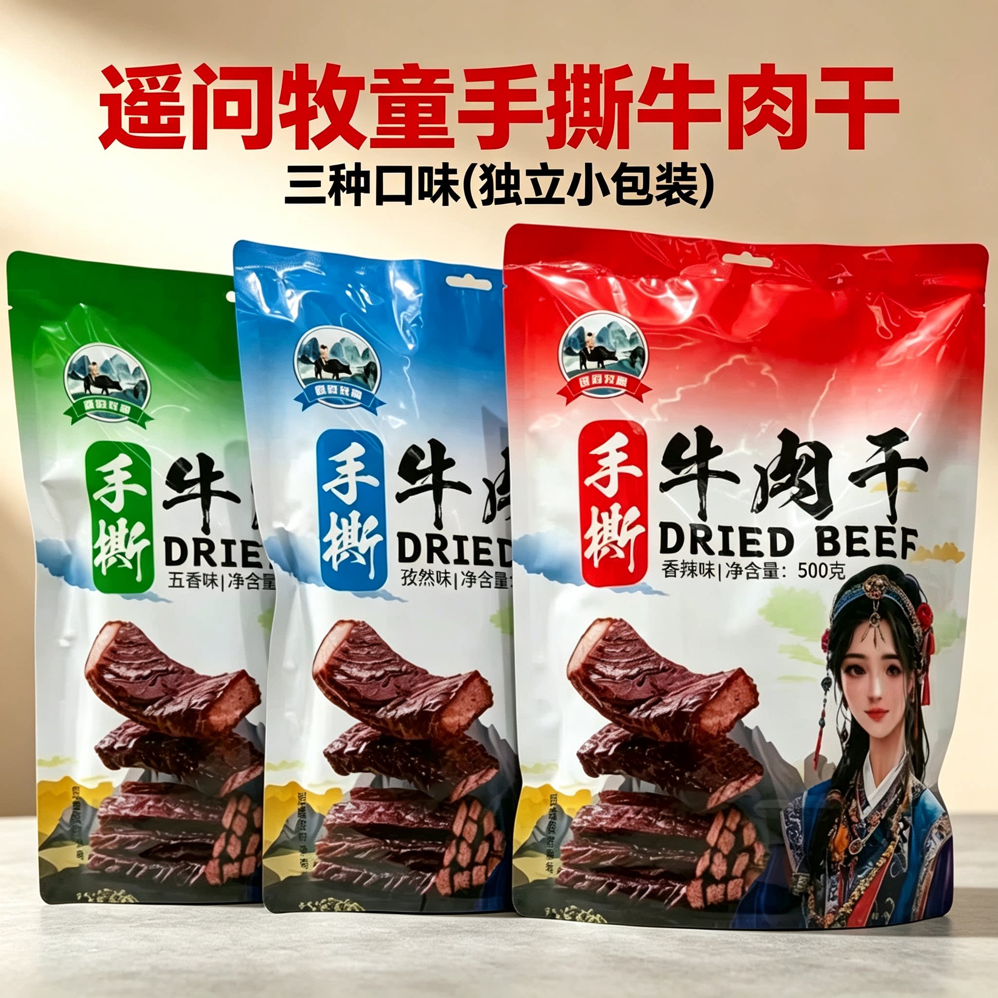 遥问牧童手撕牛肉干500克香辣五香孜然味即食熟食新疆特产