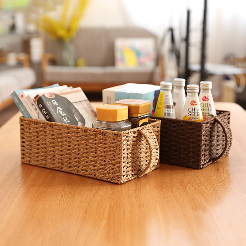 把手抽屉式收纳筐桌面遥控器储物盒藤编化妆品收纳盒客厅零食钥匙,收纳整理,收纳筐,淘宝优惠券,粉丝福利购,淘宝优惠卷