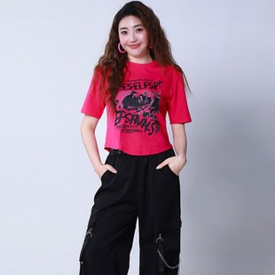 甜辣爵士跳舞jazz短款上衣kpop女团舞蹈演出服美式显瘦短袖t恤女