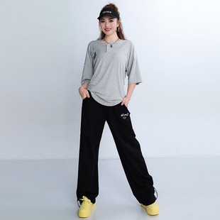 黑白色爵士舞上衣运动休闲套装女时尚跳舞运动裤hiphop潮街舞裤子