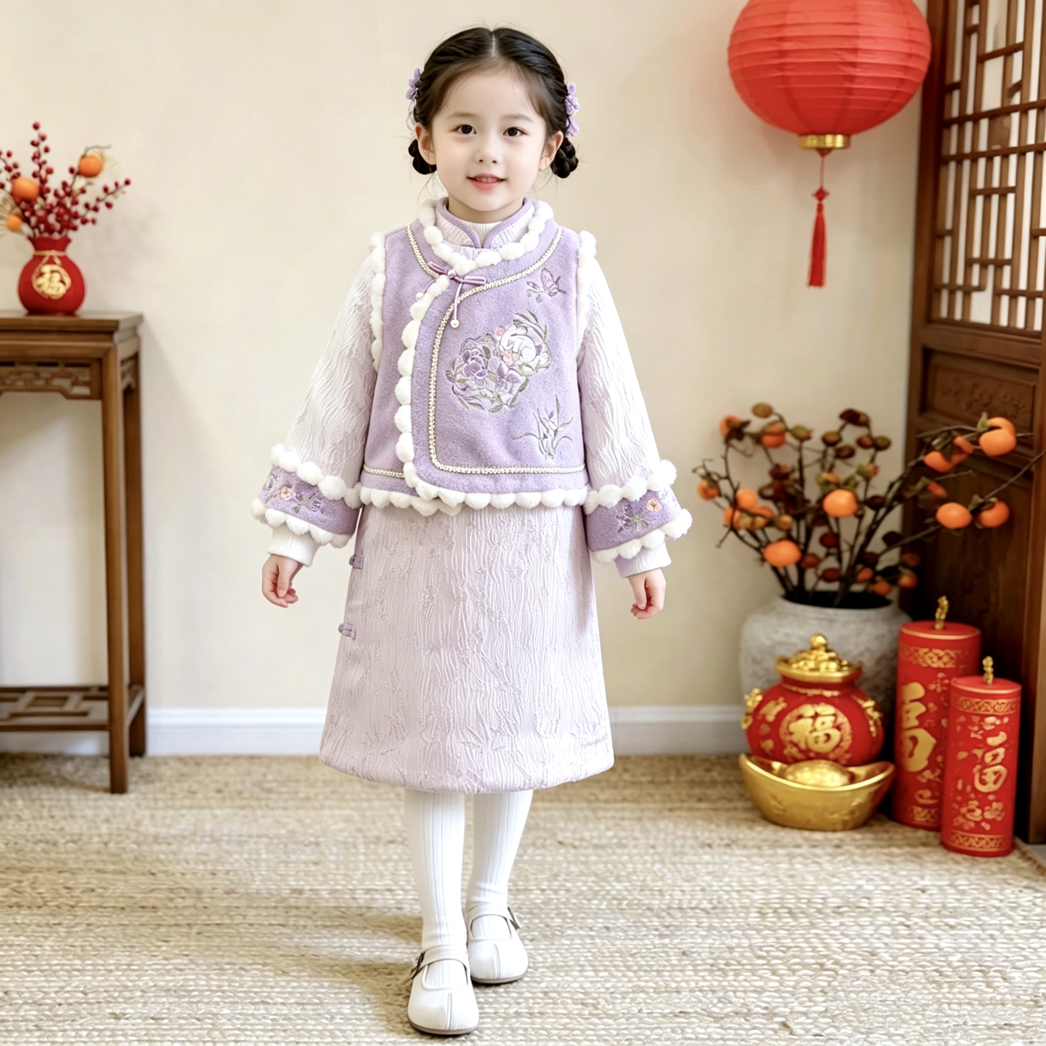女童汉服2026冬装儿童新中式旗袍宝宝唐装古装女孩拜年服套装加厚