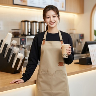 防水防油围裙定制logo刺绣工作服餐饮咖啡店服务员围腰厨房工衣女
