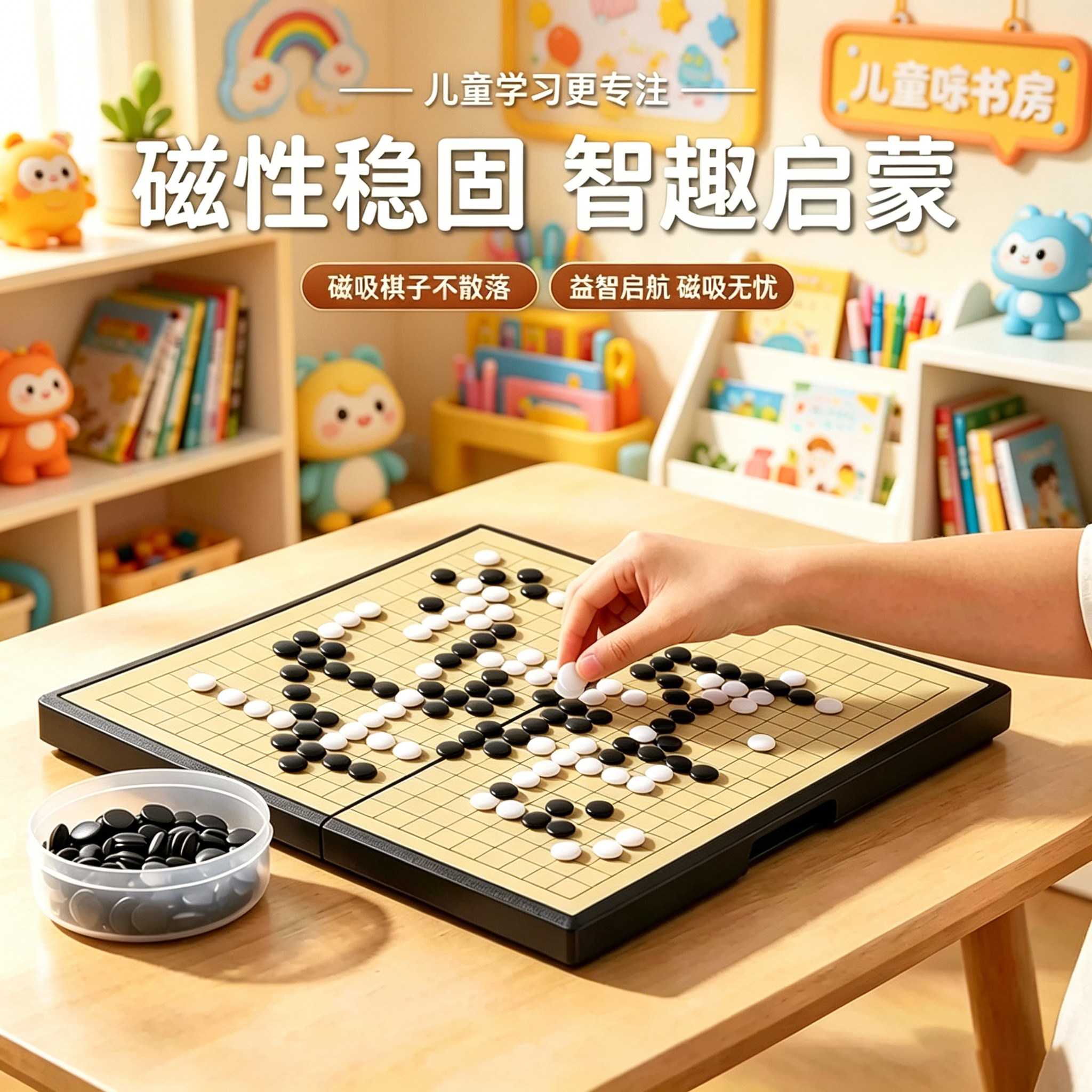 磁性五子棋围棋子儿童初学套装小学生益智带磁性大号19路标准棋盘