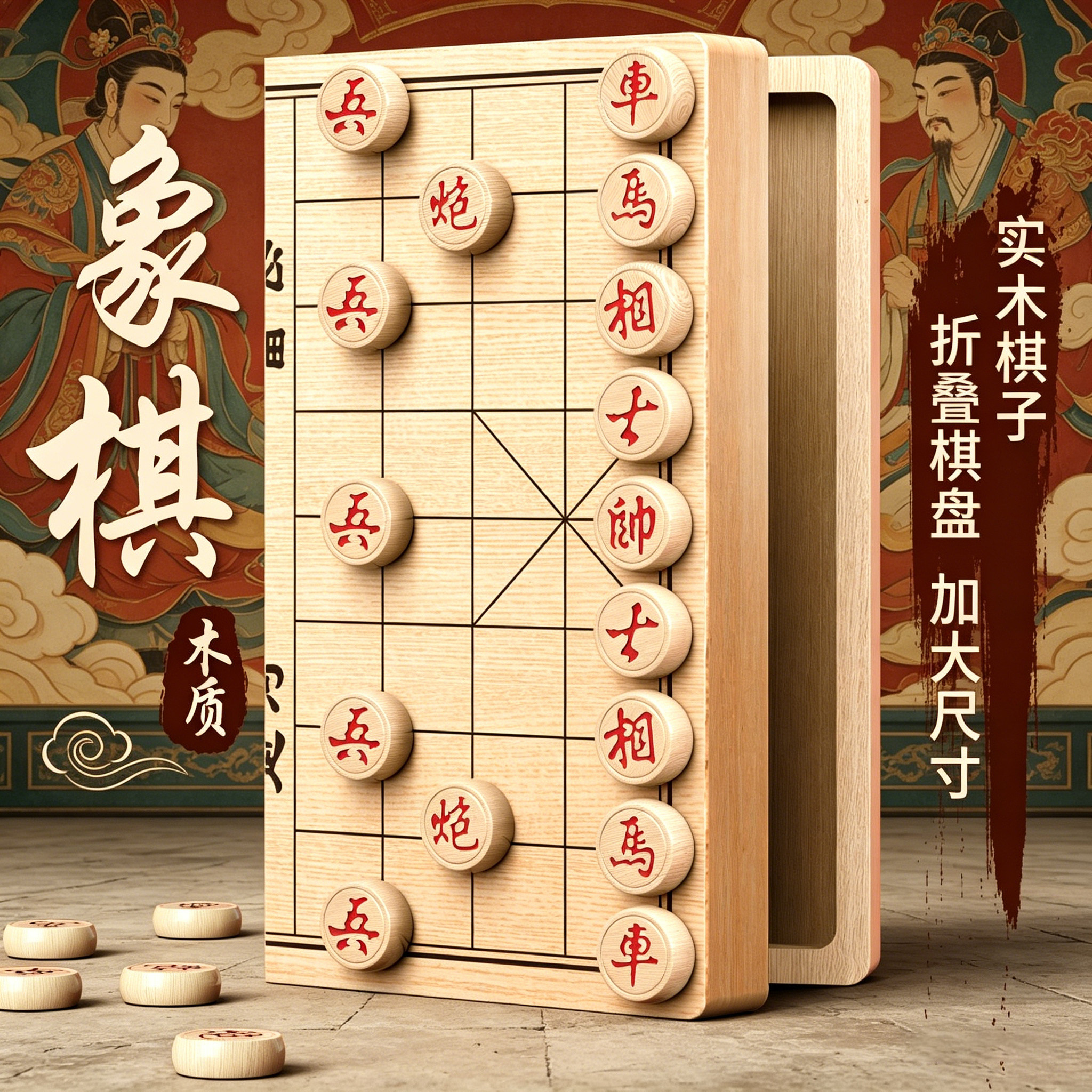 中国象棋大号带木制折叠棋盘小学生专用儿童实木棋子便携式成人款