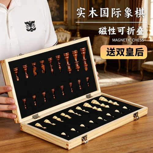 国际象棋带磁性实木高档折叠棋盘西洋chess儿童学生培训比赛专用