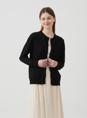 2025春秋款圆领开衫女士纯棉针织外套女装薄款纯色通勤毛衣