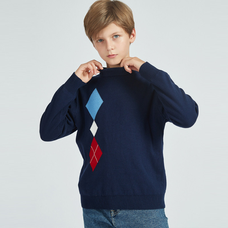 男童中大童毛衣加绒加厚2026新款冬季纯棉针织衫套头圆领休闲线衫