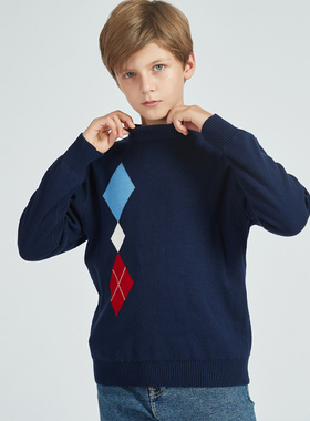 男童中大童毛衣加绒加厚2025新款冬季纯棉针织衫套头圆领休闲线衫