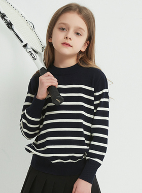 2025新款春秋女童条纹打底衫薄款中大童纯棉针织衫毛衣春季亲肤潮
