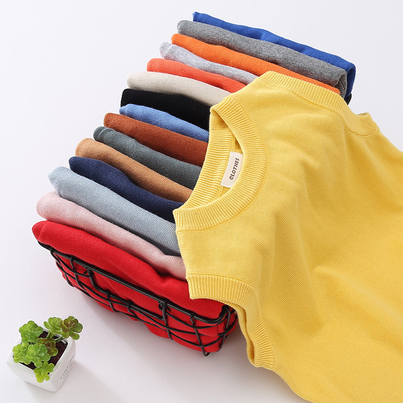 儿童针织马甲加绒加厚男童女童纯棉中大童背心秋冬韩版新款坎肩