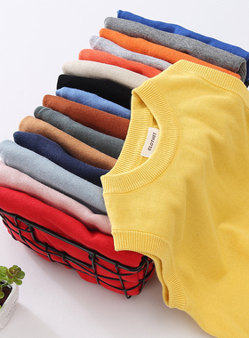 儿童针织马甲加绒加厚男童女童纯棉中大童背心秋冬韩版新款坎肩