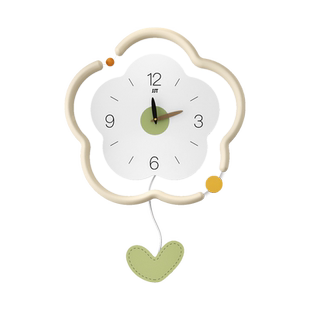 久久达奶油风挂钟新款花朵挂墙摇摆钟表创意静音时钟简约客厅挂钟