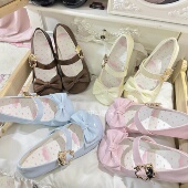 可爱女生小皮鞋 蝴蝶结百搭单鞋 现货喵小圆 中低跟lolita鞋