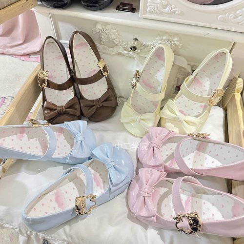 【现货喵小圆】中低跟lolita鞋蝴蝶结百搭单鞋可爱女生小皮鞋