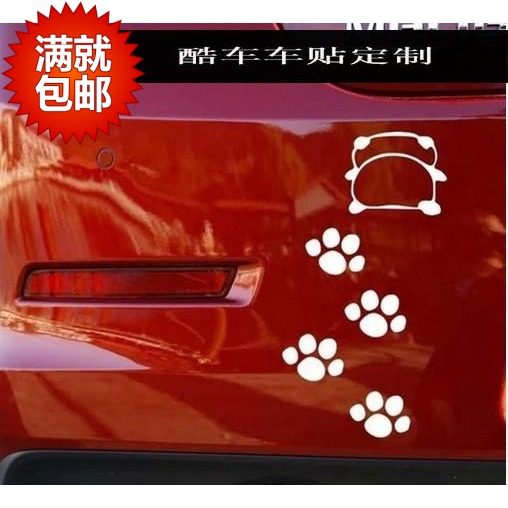 个性车贴卡通搞笑创意熊猫背影脚印车身贴 汽车装饰贴纸 车外贴花