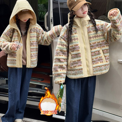 女童加绒毛毛衣外套冬款2025新款儿童超好看女大童加厚羊羔绒上衣