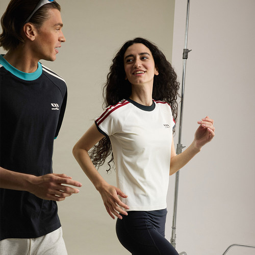 UMAMIISM 有茂密声2026新款美式复古条纹运动T恤夏季圆领短袖上衣