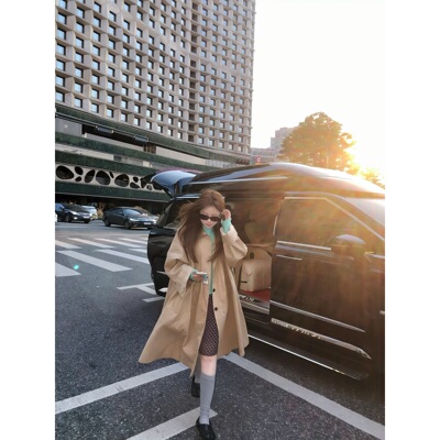 首尔卡其长款女通勤单排扣风衣