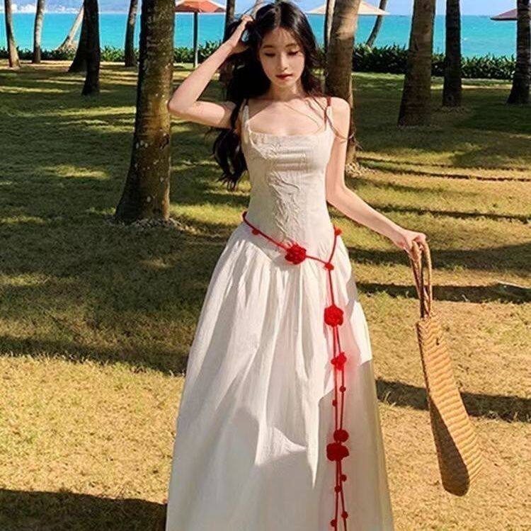 小香风玫瑰花腰绳针织细窄长条腰带女配裙子装饰腰链y2k配饰颈链