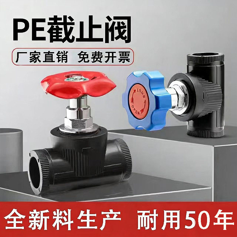 全新pe升降截止阀铜芯承插热熔焊接闸阀4分6开关自来水阀门配件